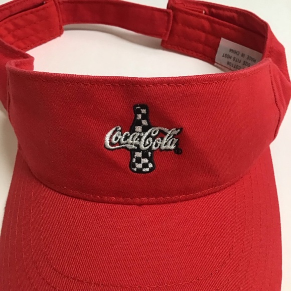Coca Cola Racing Visor Cap Checkered Coke Bottle Hat NASCAR Strap Adjusts Cotton - Picture 8 of 9